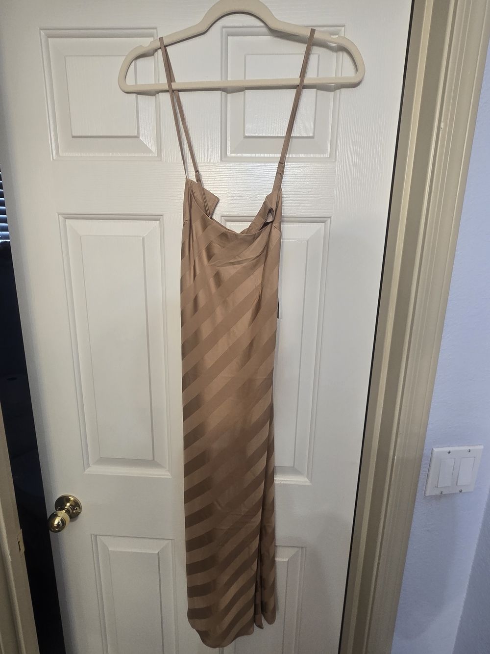 Satin Slip Midi Dress in Tan